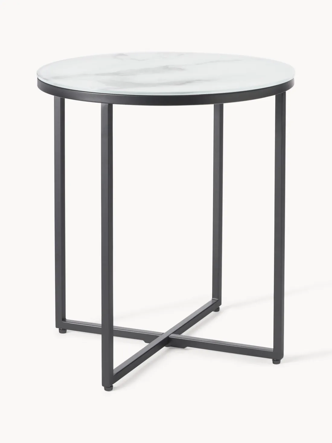 Mesa auxiliar redonda con tablero de vidrio en look mármol Antigua