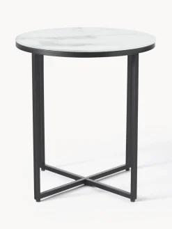 Mesa auxiliar redonda con tablero de vidrio en look mármol Antigua