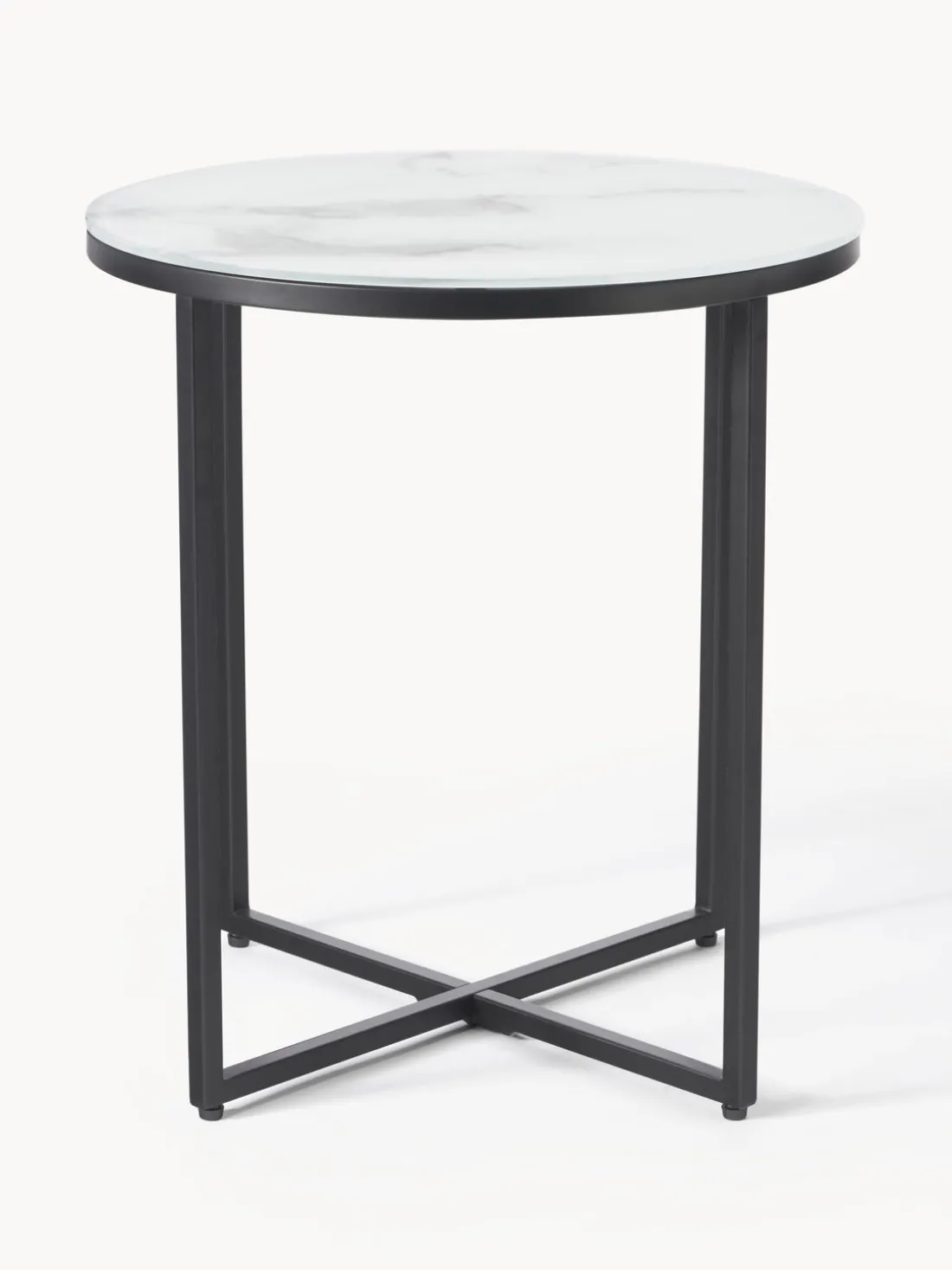 Mesa auxiliar redonda con tablero de vidrio en look mármol Antigua