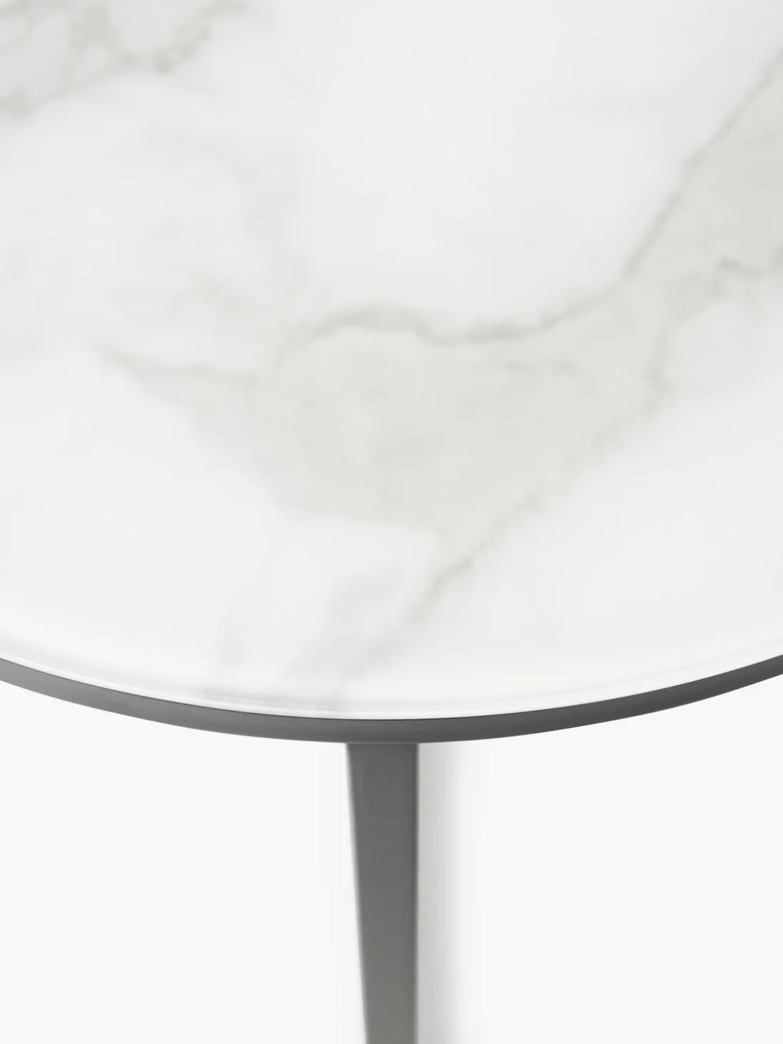 Mesa auxiliar redonda con tablero de vidrio en look mármol Antigua