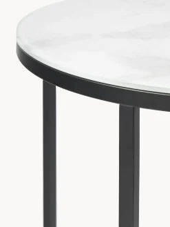 Mesa auxiliar redonda con tablero de vidrio en look mármol Antigua