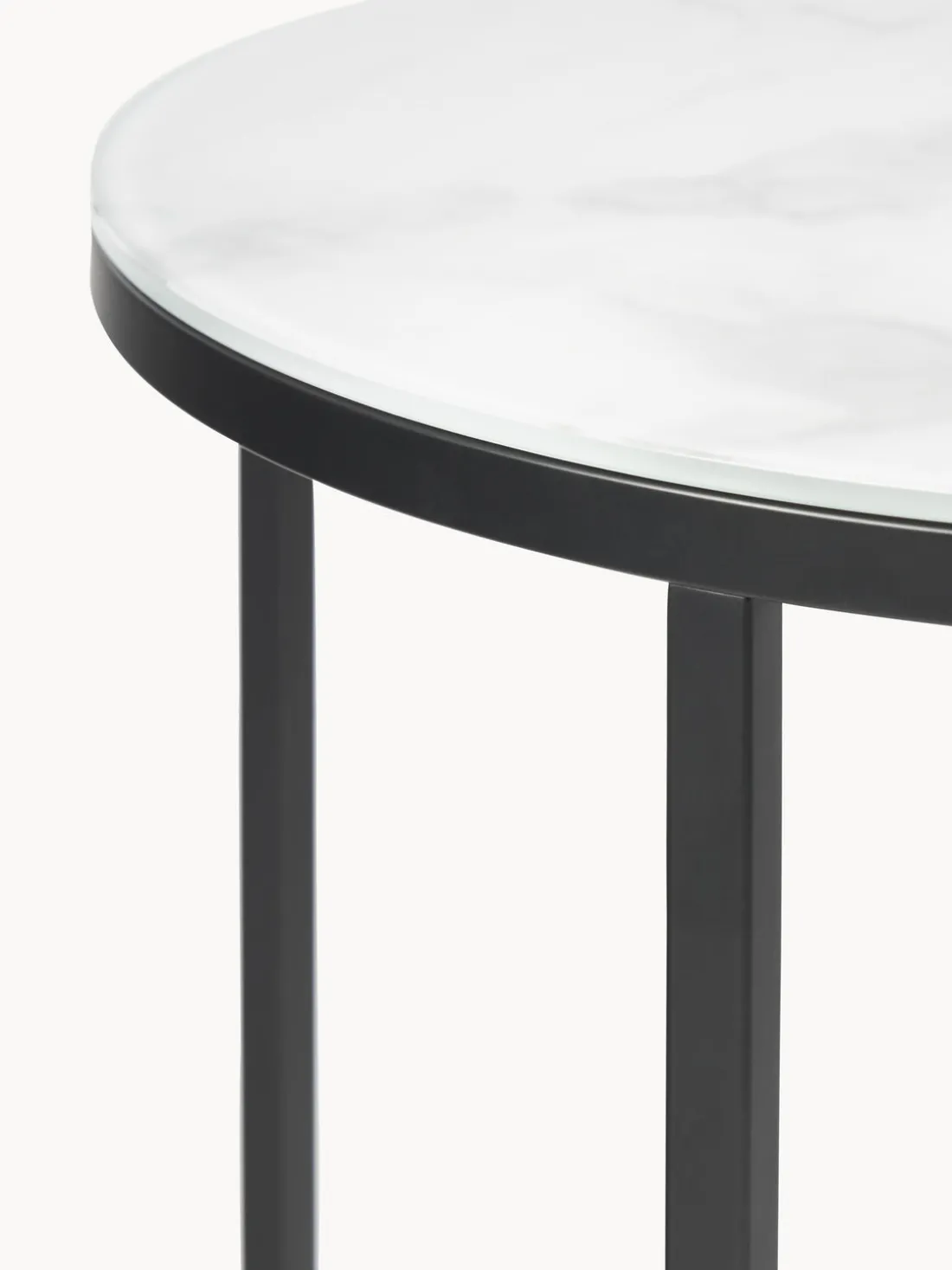 Mesa auxiliar redonda con tablero de vidrio en look mármol Antigua