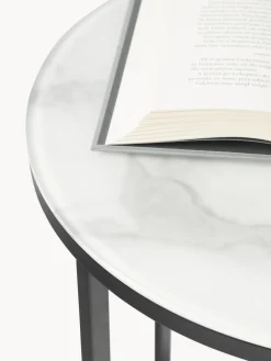 Mesa auxiliar redonda con tablero de vidrio en look mármol Antigua