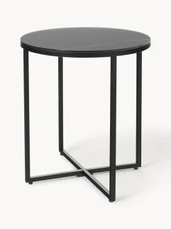 Mesa auxiliar redonda con tablero de vidrio en look mármol Antigua