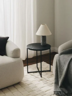 Mesa auxiliar redonda con tablero de vidrio en look mármol Antigua