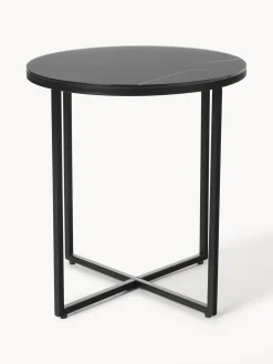 Mesa auxiliar redonda con tablero de vidrio en look mármol Antigua