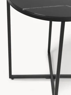 Mesa auxiliar redonda con tablero de vidrio en look mármol Antigua