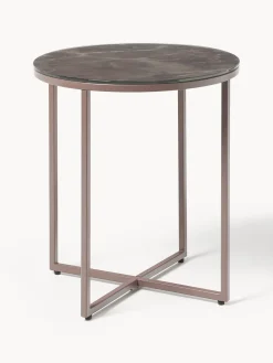 Mesa auxiliar redonda con tablero de vidrio efecto mármol Antigua