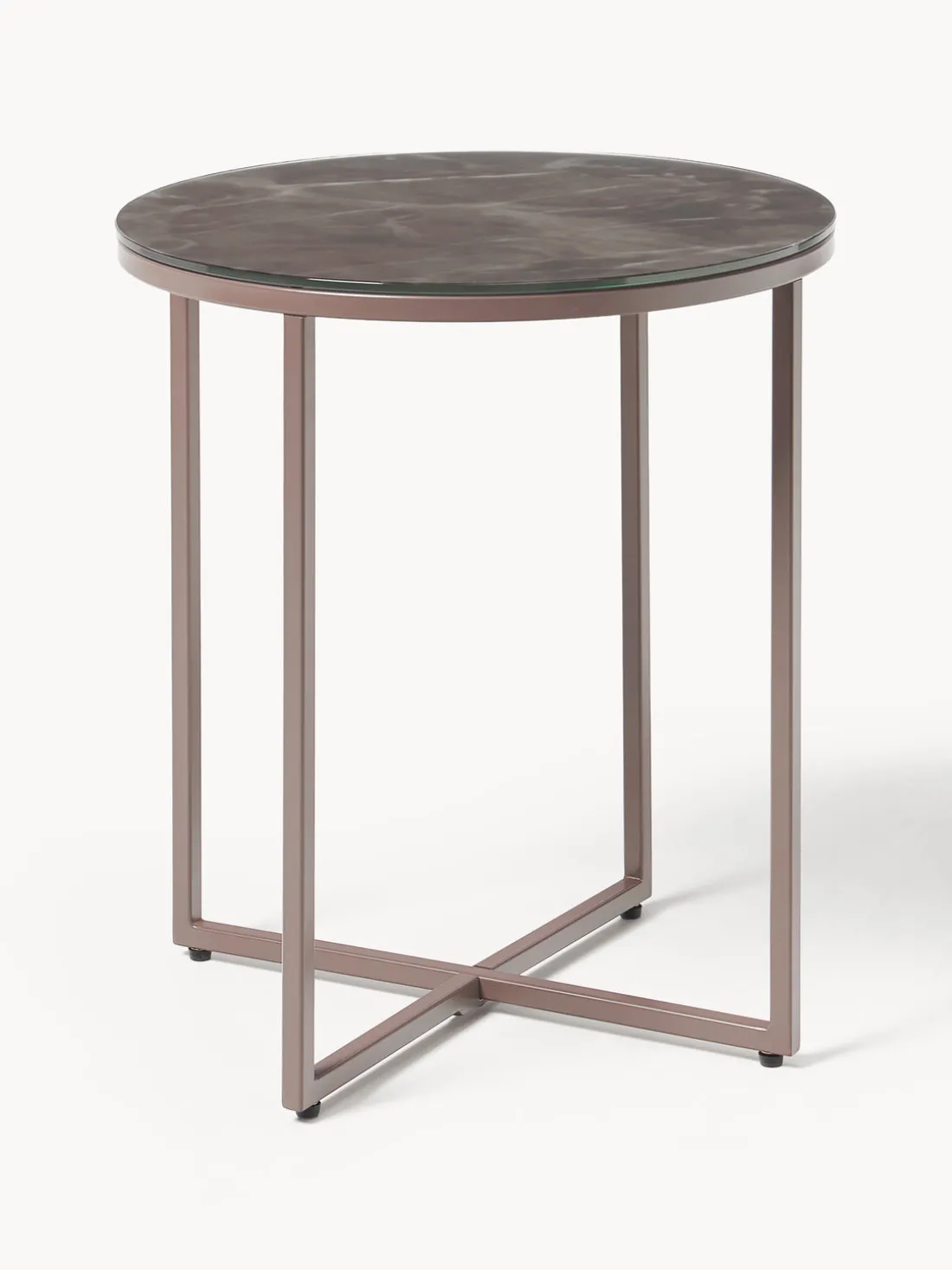 Mesa auxiliar redonda con tablero de vidrio efecto mármol Antigua