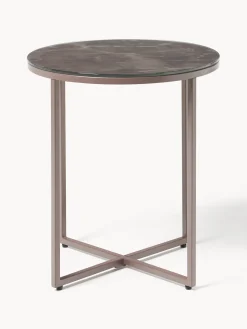 Mesa auxiliar redonda con tablero de vidrio efecto mármol Antigua