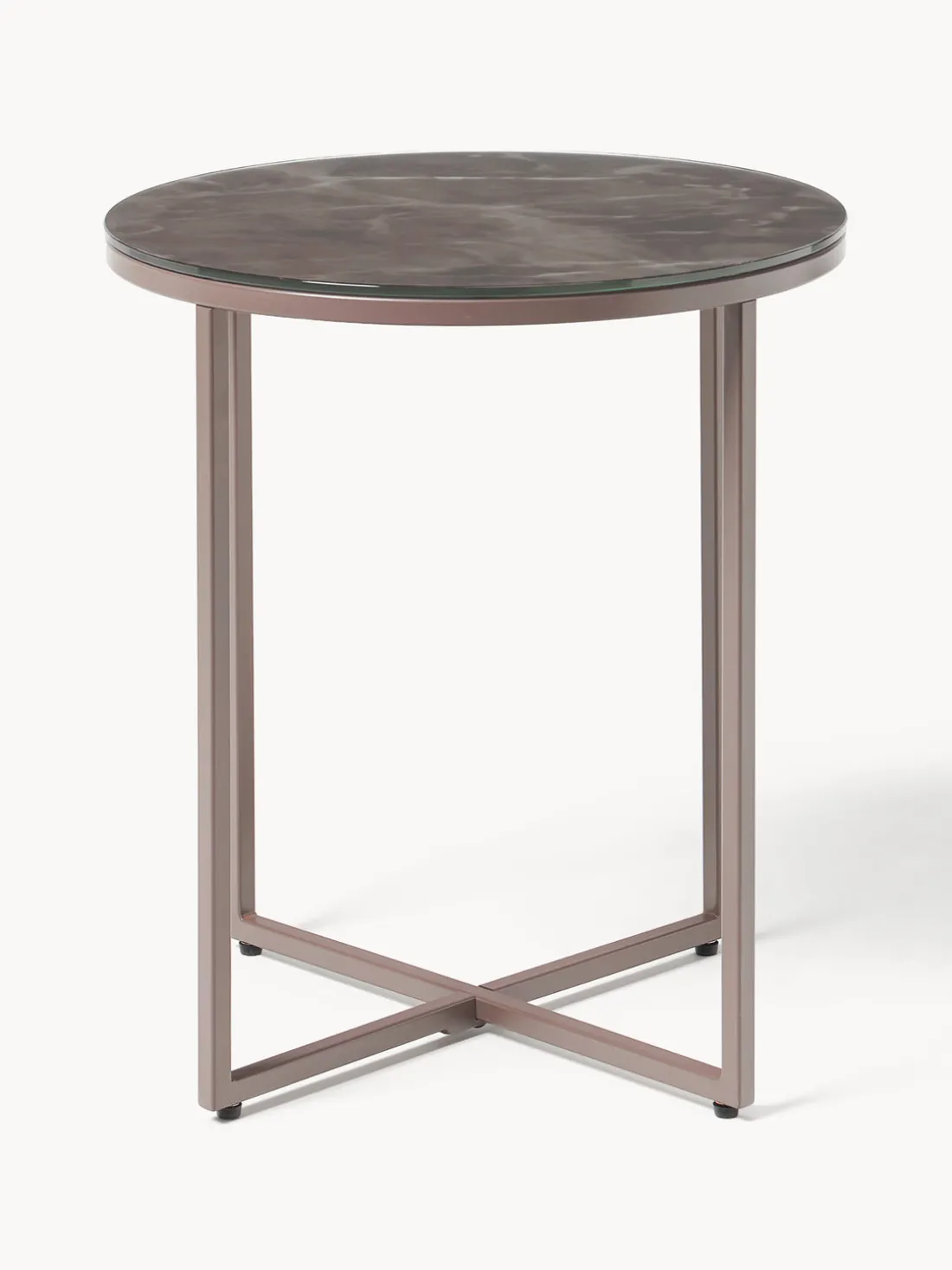 Mesa auxiliar redonda con tablero de vidrio efecto mármol Antigua