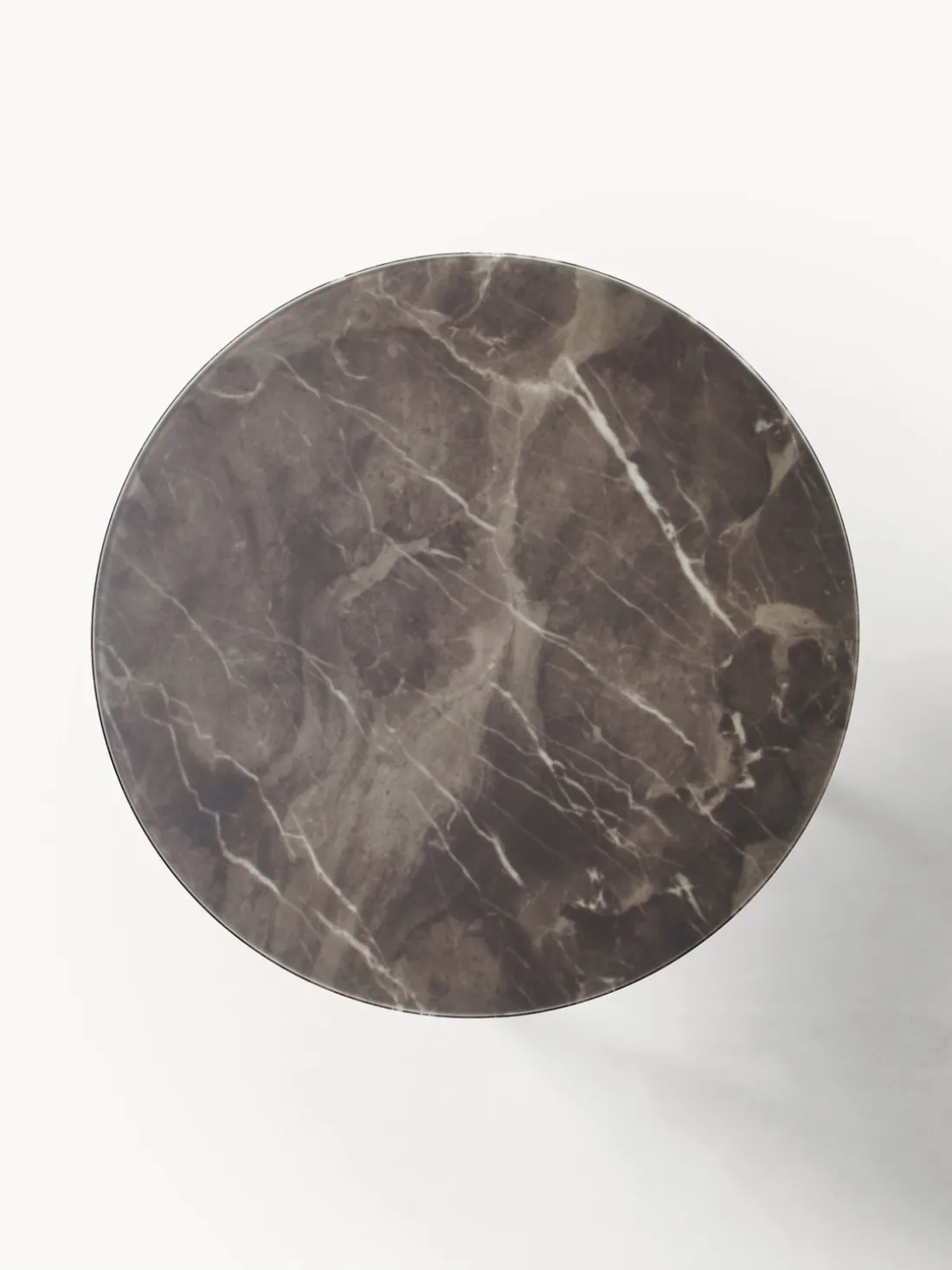 Mesa auxiliar redonda con tablero de vidrio efecto mármol Antigua