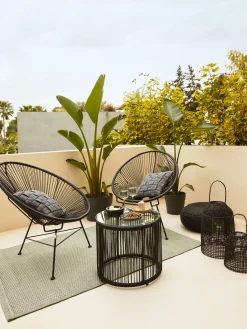 Mesa auxiliar redonda de plástico con aspecto de mimbre Bahia