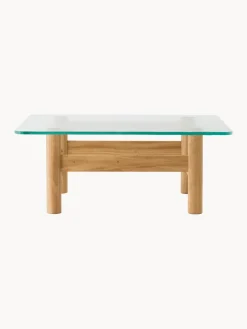 Mesa de centro de madera de roble con tapablero de vidrio Brasilia