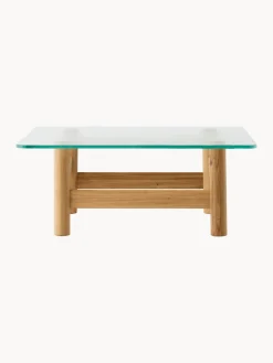 Mesa de centro de madera de roble con tapablero de vidrio Brasilia