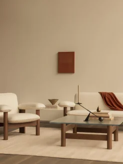 Mesa de centro de madera de roble con tablero de vidrio Brasilia