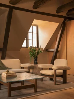 Mesa de centro de madera de roble con tablero de vidrio Brasilia