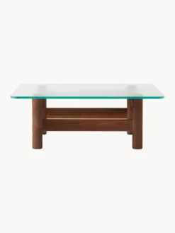 Mesa de centro de madera de nogal con tapa de cristal Brasilia