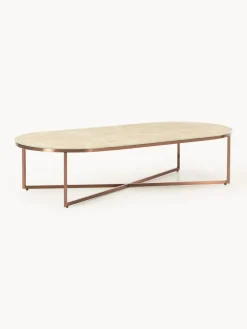 Mesa de centro ovalada con tablero de vidrio en look mármol Antigua