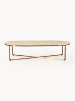 Mesa de centro ovalada con tablero de vidrio en look mármol Antigua