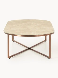 Mesa de centro ovalada con tablero de vidrio en look mármol Antigua