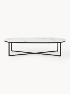 Mesa de centro ovalada con tablero de vidrio en look mármol Antigua