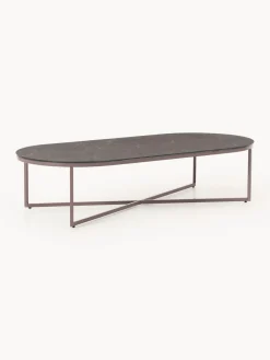 Mesa de centro ovalada con tablero de vidrio en look mármol Antigua