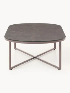 Mesa de centro ovalada con tablero de vidrio en look mármol Antigua