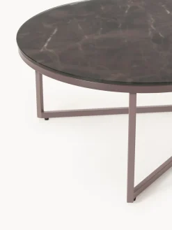 Mesa de centro ovalada con tablero de vidrio en look mármol Antigua