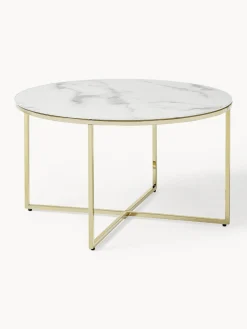 Mesa de centro redonda con tablero de vidrio en look mármol Antigua