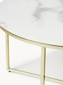 Mesa de centro redonda con tablero de vidrio en look mármol Antigua