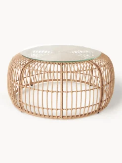 Mesa de centro redonda Costa, con tablero de vidrio