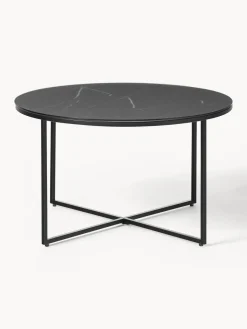 Mesa de centro redonda con tablero de vidrio en look mármol Antigua