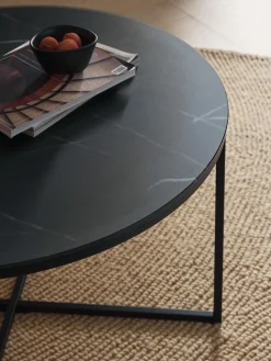 Mesa de centro redonda con tablero de vidrio en look mármol Antigua