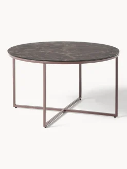 Mesa de centro redonda con tablero de vidrio en look mármol Antigua
