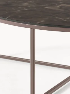 Mesa de centro redonda con tablero de vidrio en look mármol Antigua