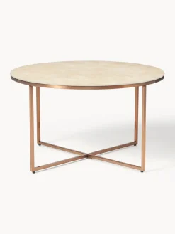 Mesa de centro redonda con tablero de vidrio en look mármol Antigua