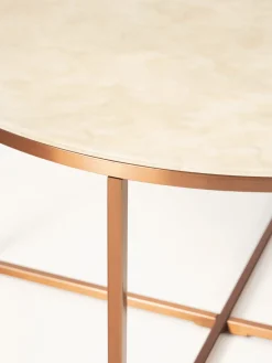 Mesa de centro redonda con tablero de vidrio en look mármol Antigua