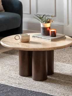 Mesa de centro redonda con tablero de travertino Trevi, Ø 75 cm