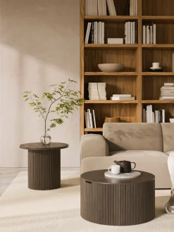 Mesa de centro redonda de madera con espacio de almacenamiento Nele