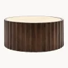 Mesa de centro redonda de madera de mango con tablero de travertino Cascia