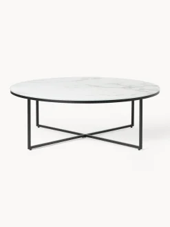 Mesa de centro redonda grande con tablero de vidrio en look mármol Antigua