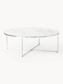 Mesa de centro redonda grande con tablero de vidrio en look mármol Antigua