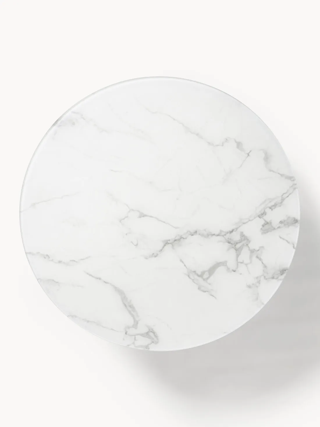 Mesa de centro redonda grande con tablero de vidrio en look mármol Antigua