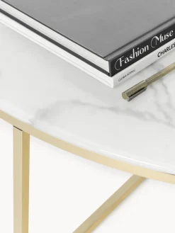 Mesa de centro redonda grande con tablero de vidrio en look mármol Antigua