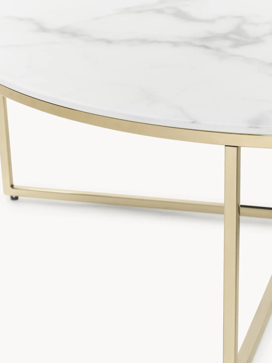 Mesa de centro redonda grande con tablero de vidrio en look mármol Antigua