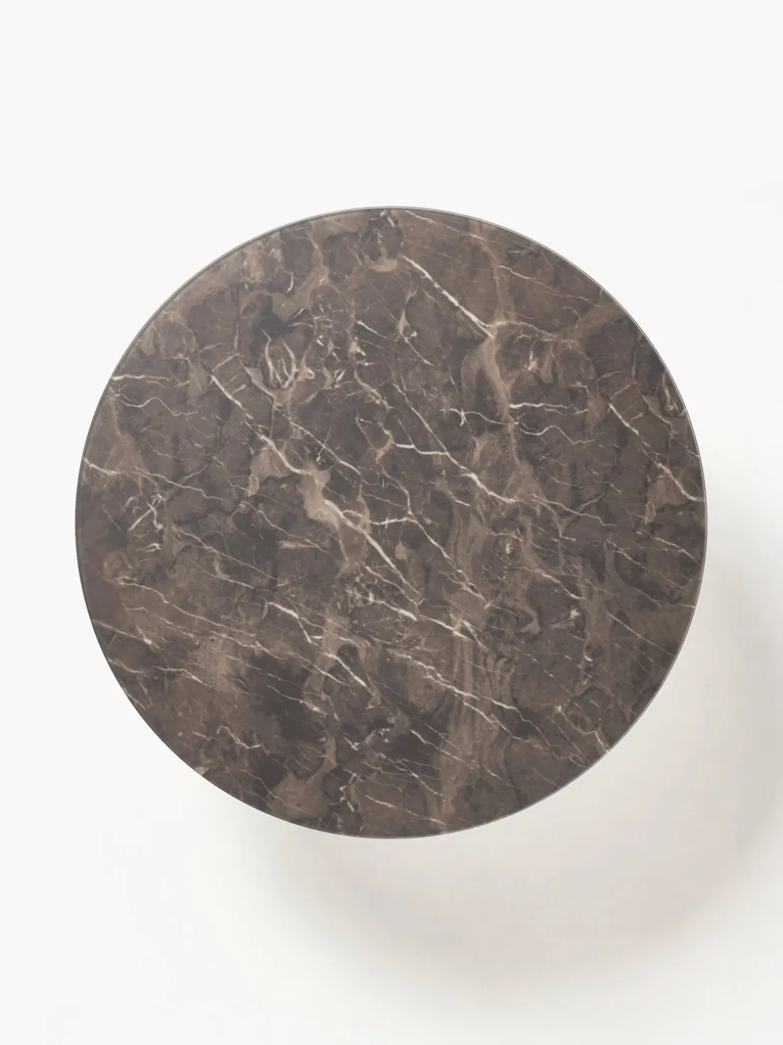 Mesa de centro redonda grande Antigua, tablero de vidrio en aspecto mármol