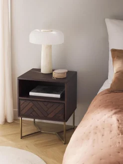 Mesita de noche de madera de mango con diseño espiga Luca