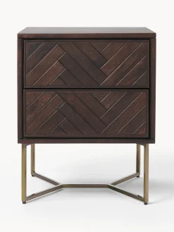 Mesita de noche de madera de mango con diseño espiga Luca