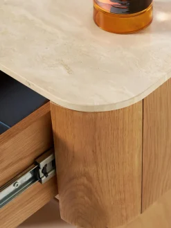 Mesita de noche de madera con tablero de mármol Zumi